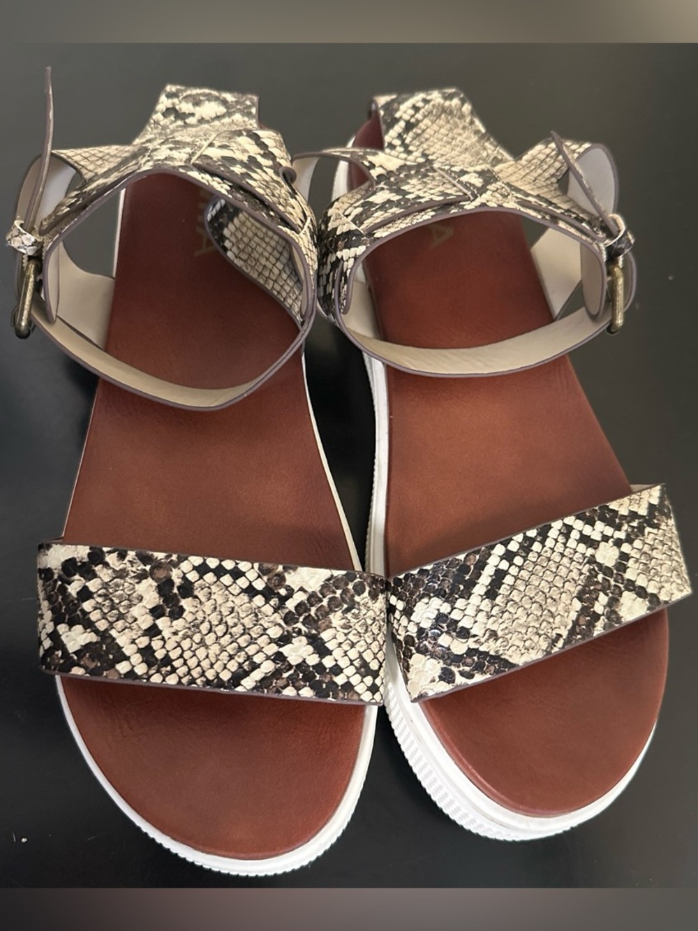 Women's Snake Print Ankle-Strap Sandals - Neutral